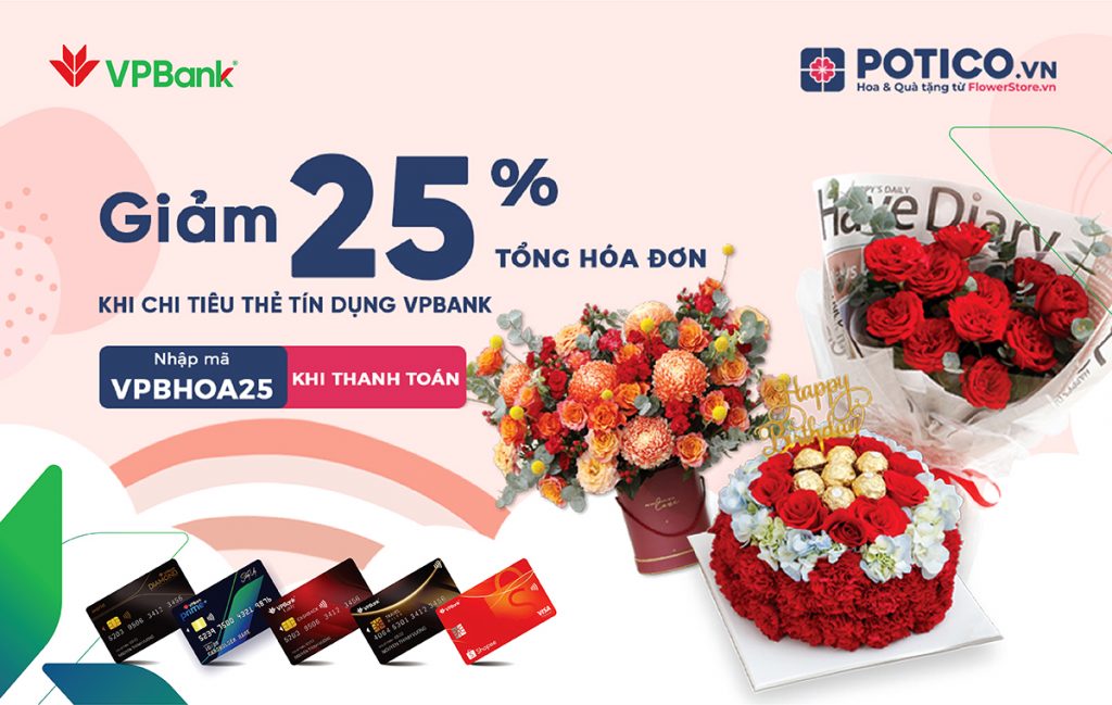 Giảm 25% cho chủ thẻ tín dụng VPBank tại Flower Store