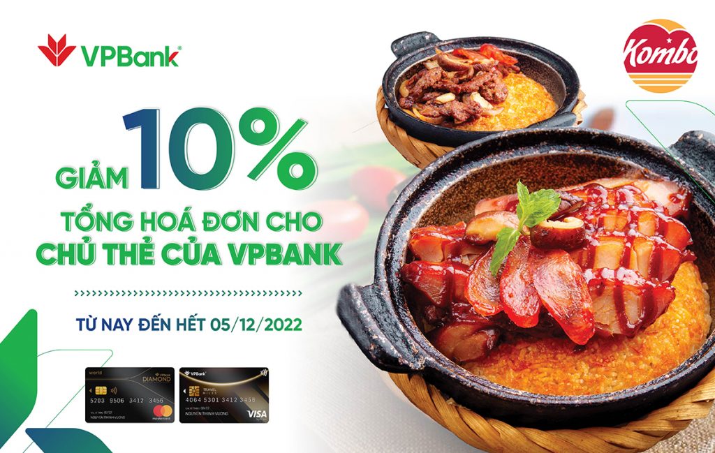 KOMBO: Giảm 10% tổng hóa đơn cho chủ thẻ của VPBank